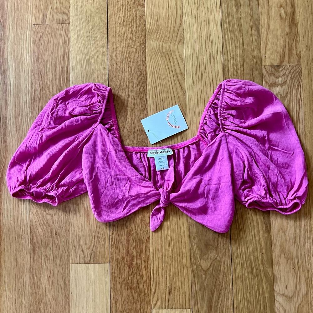 Dippin' Daisy's Pink Puff Sleeve Crop Blouse